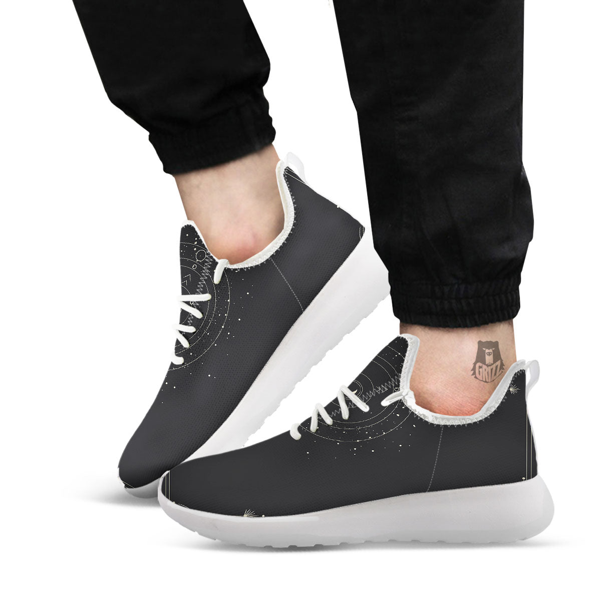 Moon Phase Galaxy Print White Athletic Shoes-grizzshop