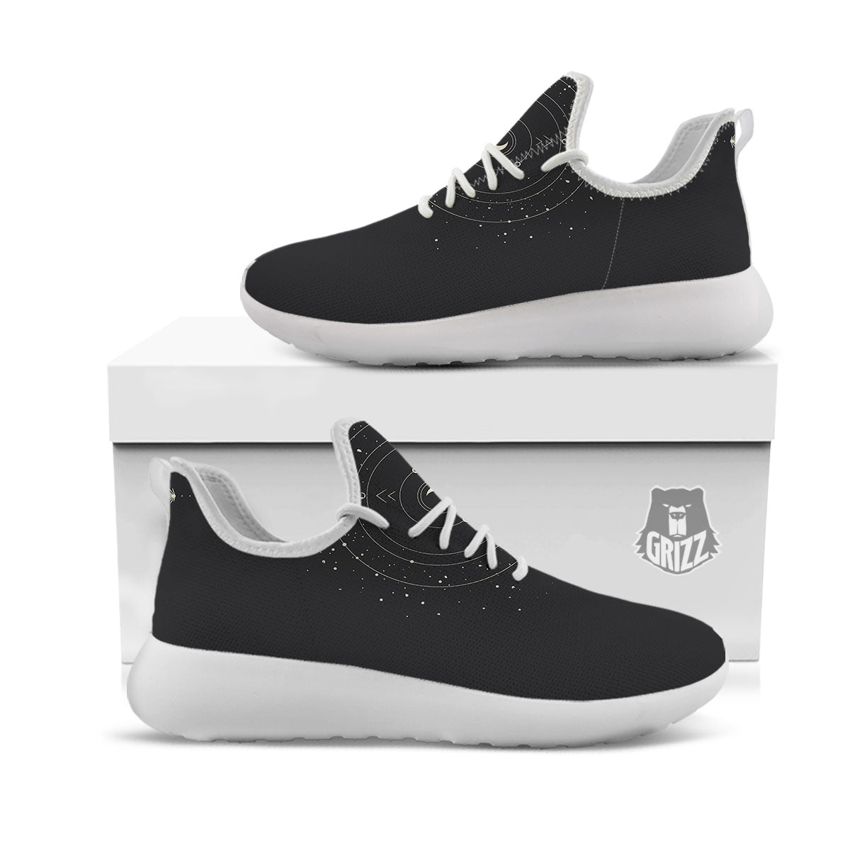 Moon Phase Galaxy Print White Athletic Shoes-grizzshop