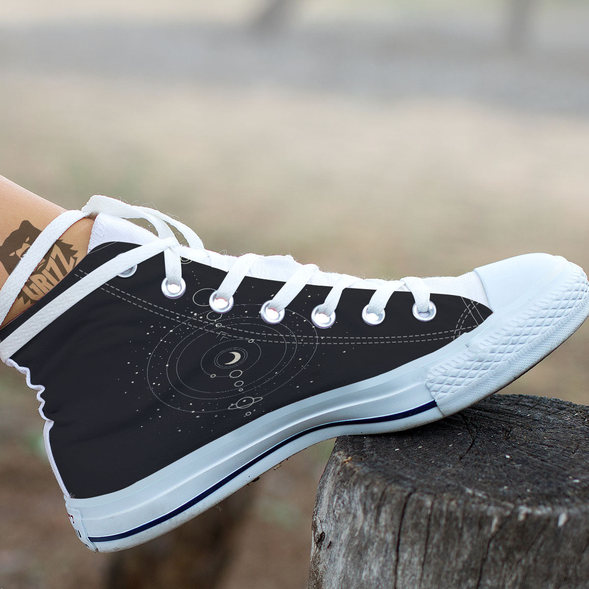 Moon Phase Galaxy Print White High Top Shoes-grizzshop