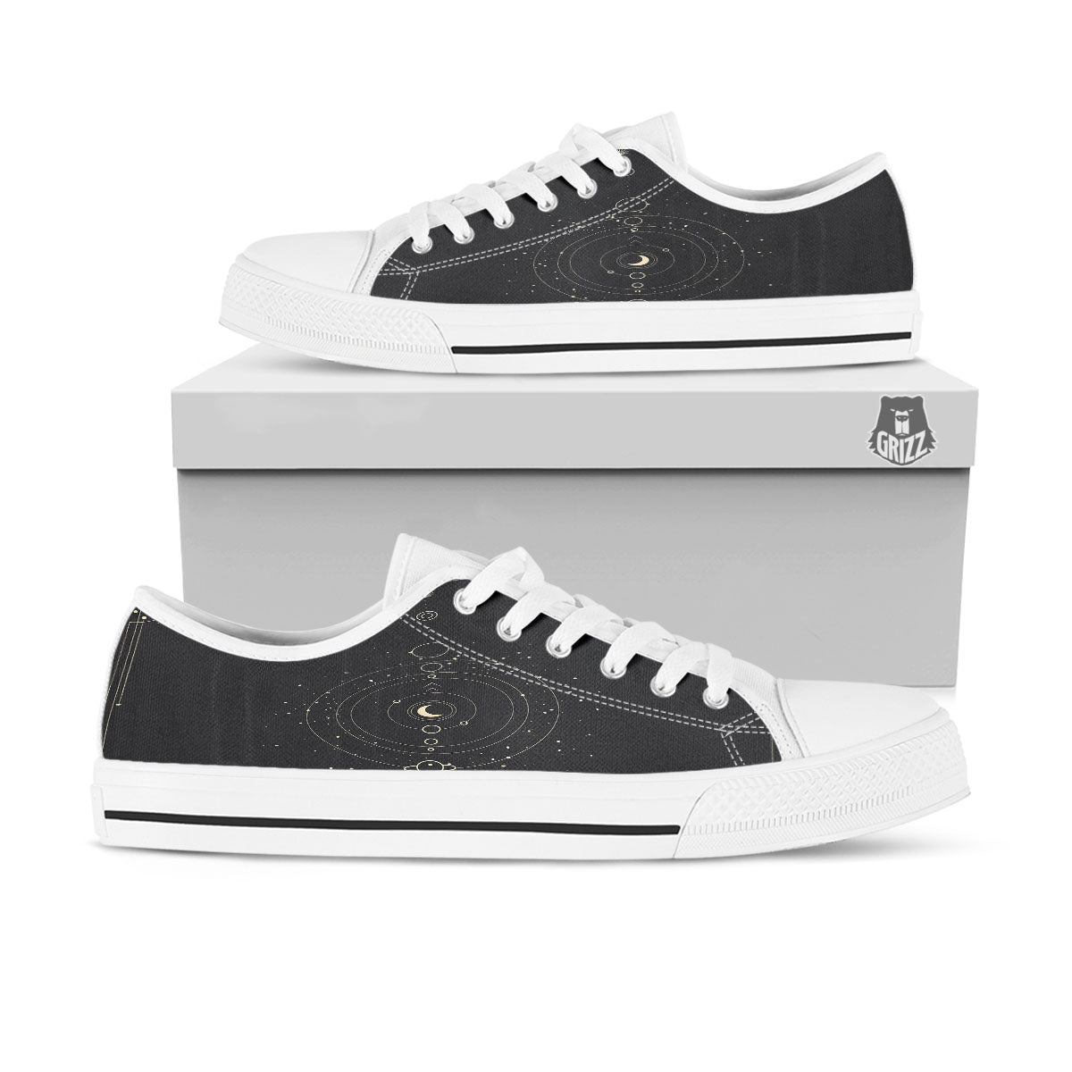 Moon Phase Galaxy Print White Low Top Shoes-grizzshop