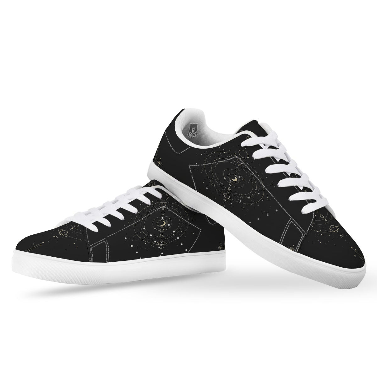 Moon Phase Galaxy Print White Low Top Sneakers-grizzshop