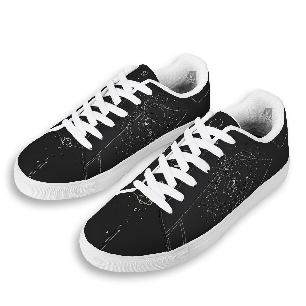Moon Phase Galaxy Print White Low Top Sneakers-grizzshop