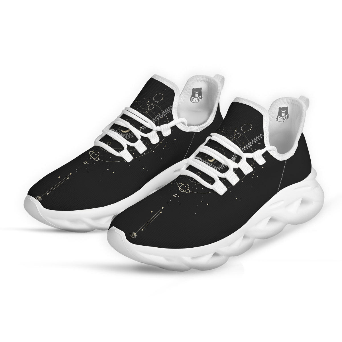 Moon Phase Galaxy Print White Running Shoes-grizzshop