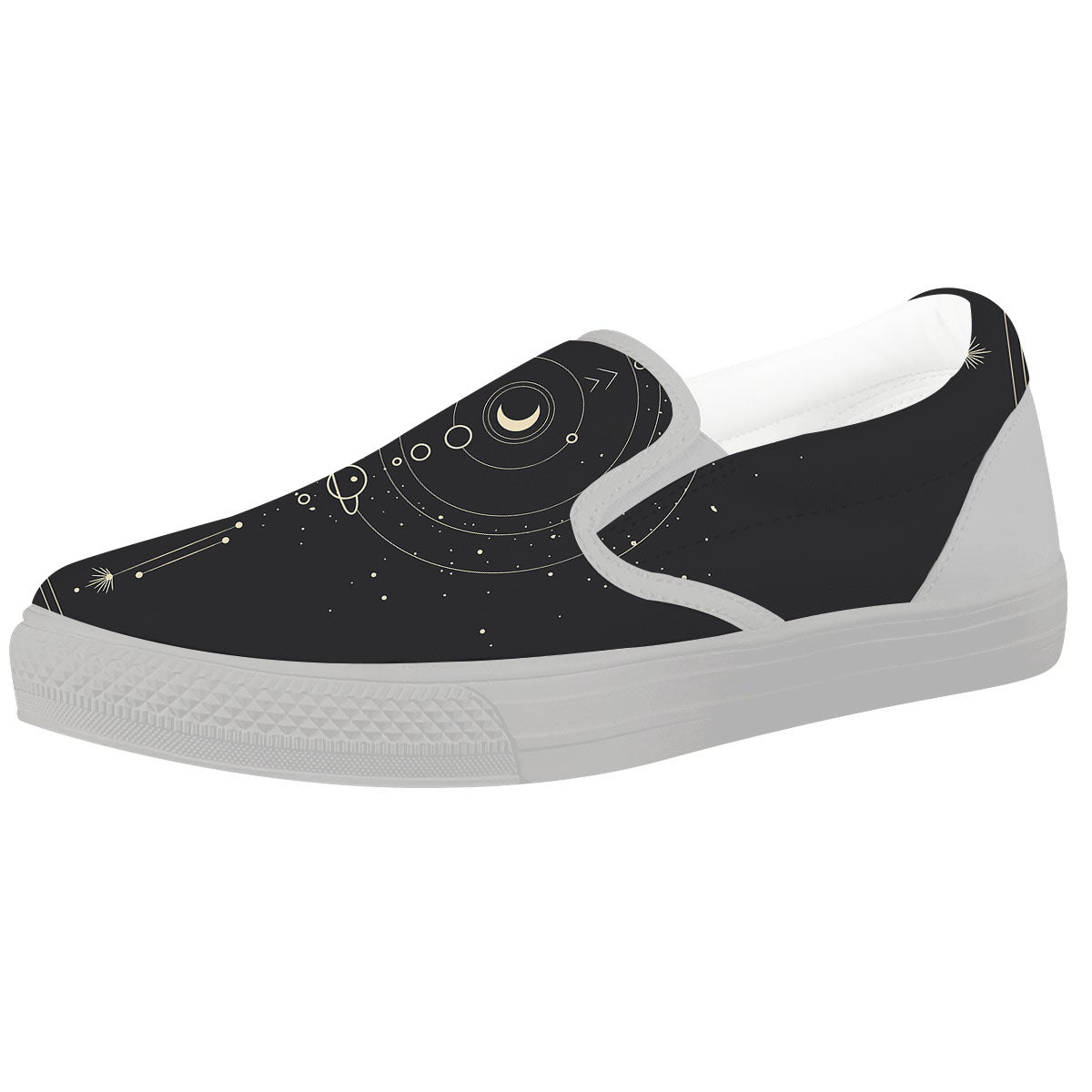 Moon Phase Galaxy Print White Slip On Shoes-grizzshop