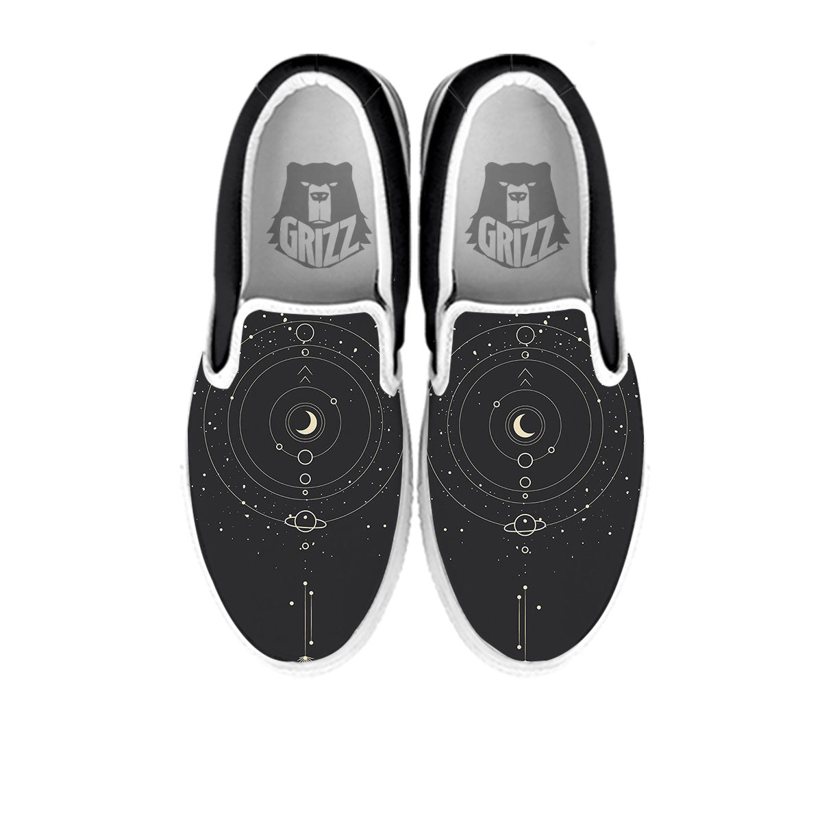 Moon Phase Galaxy Print White Slip On Shoes-grizzshop