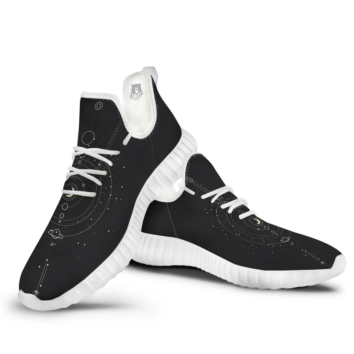 Moon Phase Galaxy Print White Walking Shoes-grizzshop