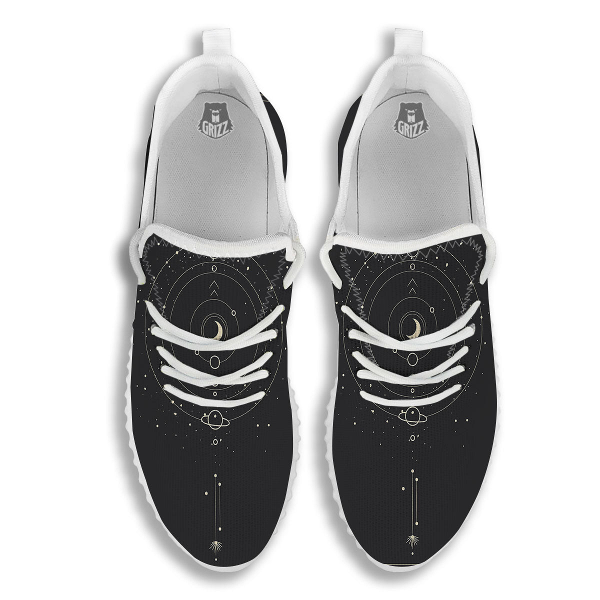 Moon Phase Galaxy Print White Walking Shoes-grizzshop