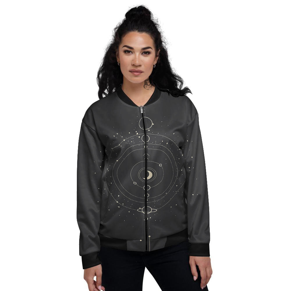 Moon Phase Galaxy Print Women's Bomber Jacket-grizzshop