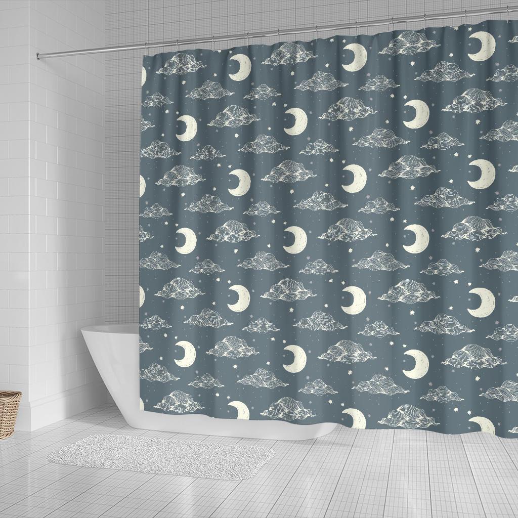 Moon Print Pattern Bathroom Shower Curtain-grizzshop