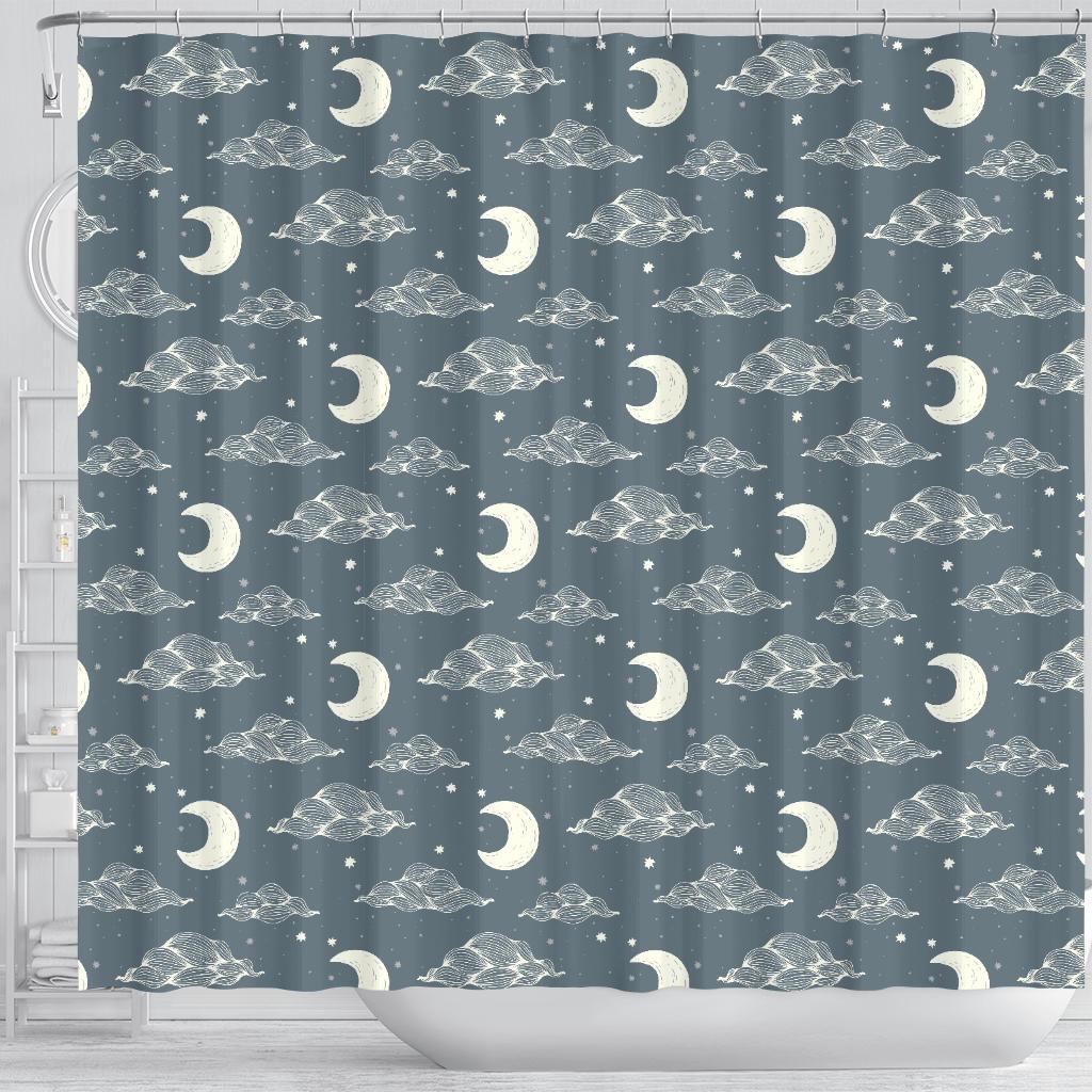 Moon Print Pattern Bathroom Shower Curtain-grizzshop