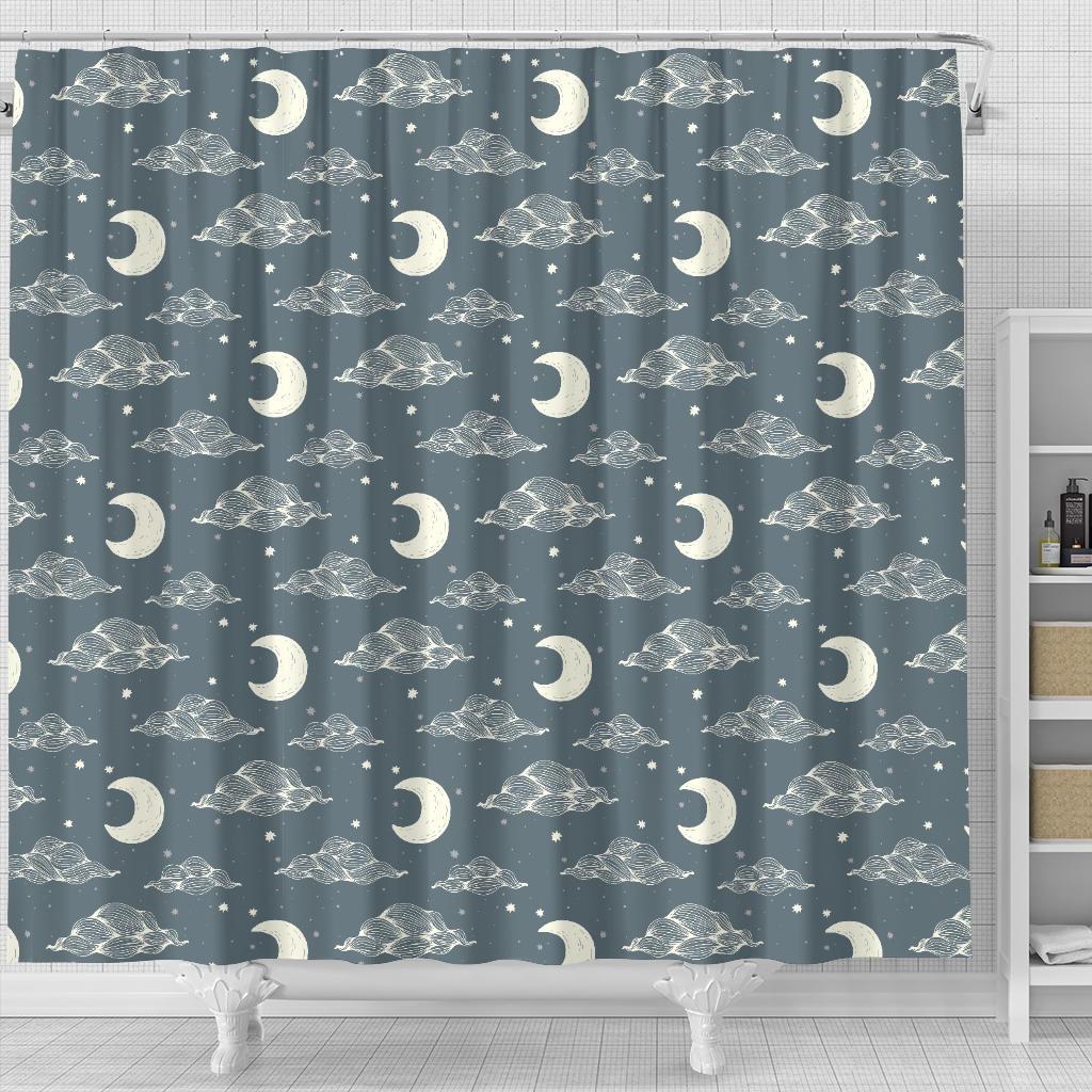 Moon Print Pattern Bathroom Shower Curtain-grizzshop