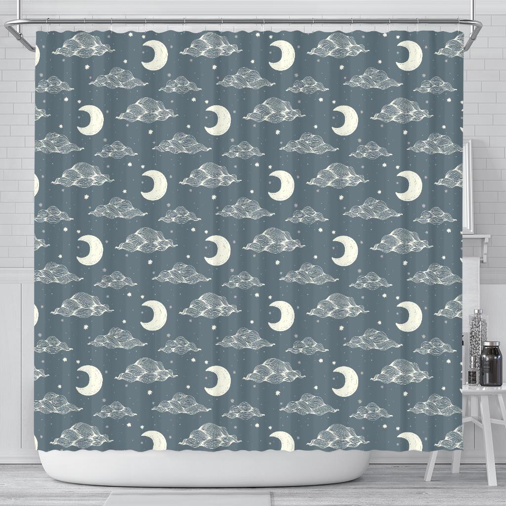 Moon Print Pattern Bathroom Shower Curtain-grizzshop