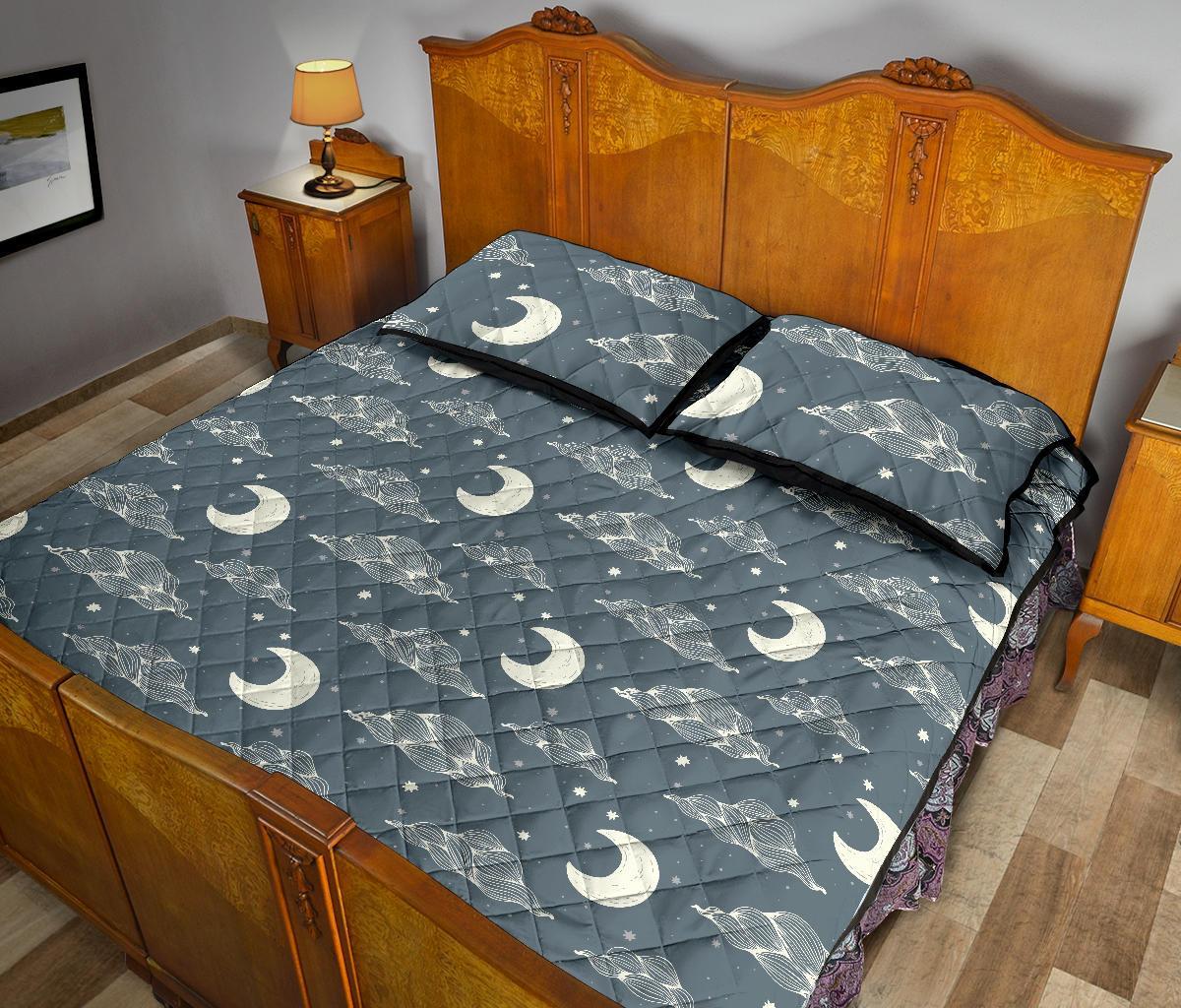 Moon Print Pattern Bed Set Quilt-grizzshop