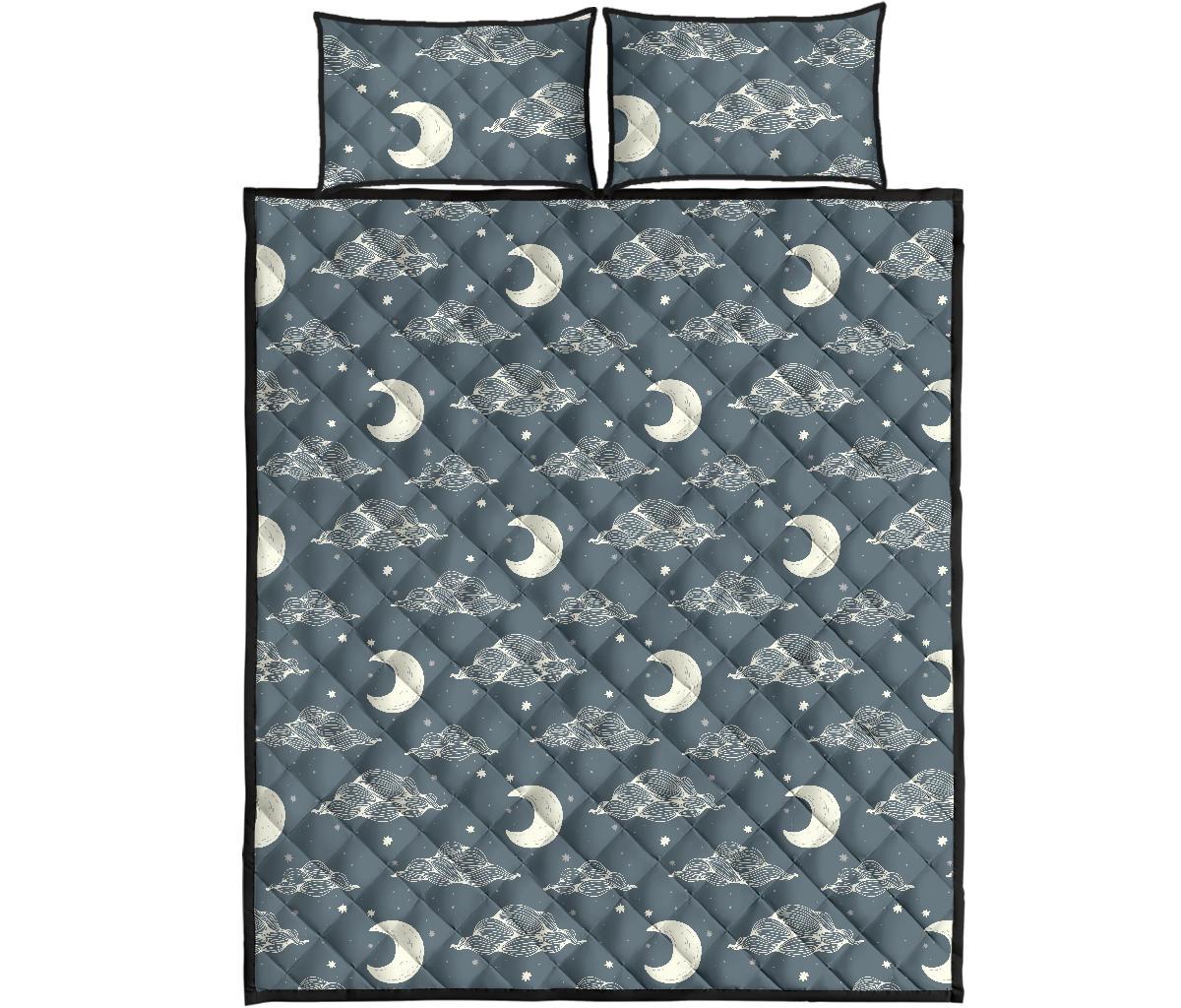 Moon Print Pattern Bed Set Quilt-grizzshop