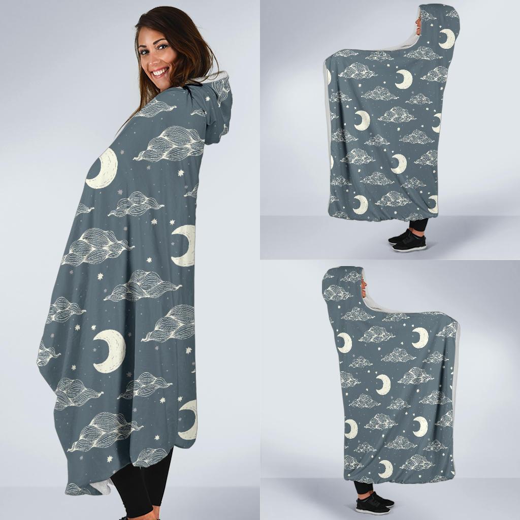 Moon Print Pattern Hooded Blanket-grizzshop