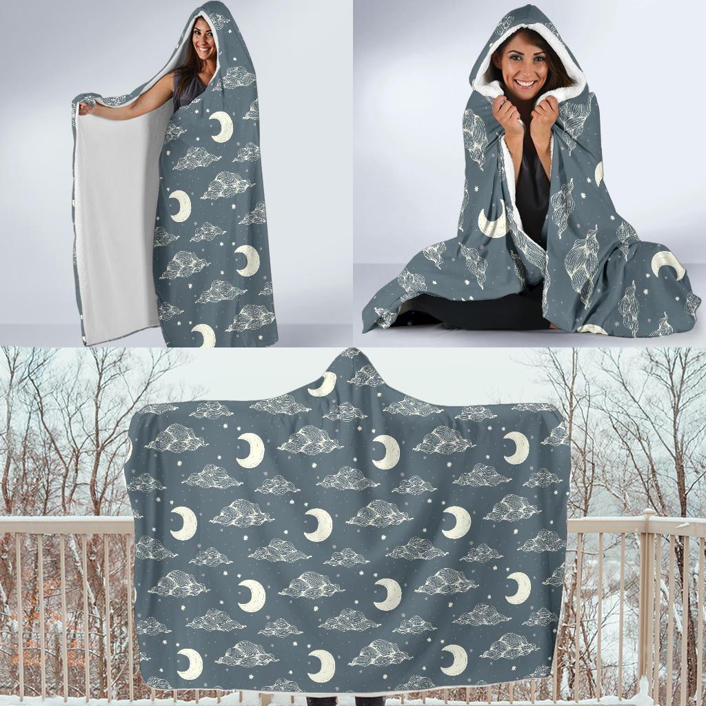 Moon Print Pattern Hooded Blanket-grizzshop