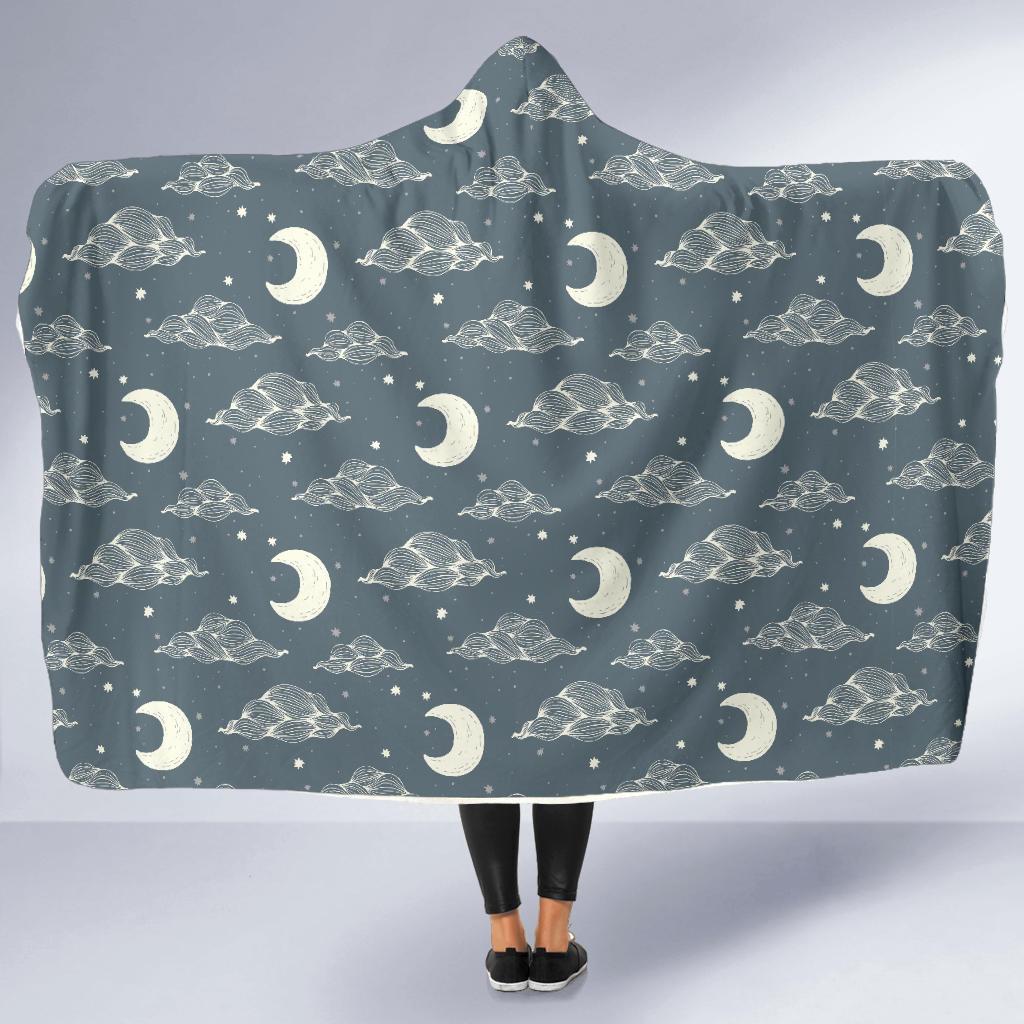 Moon Print Pattern Hooded Blanket-grizzshop