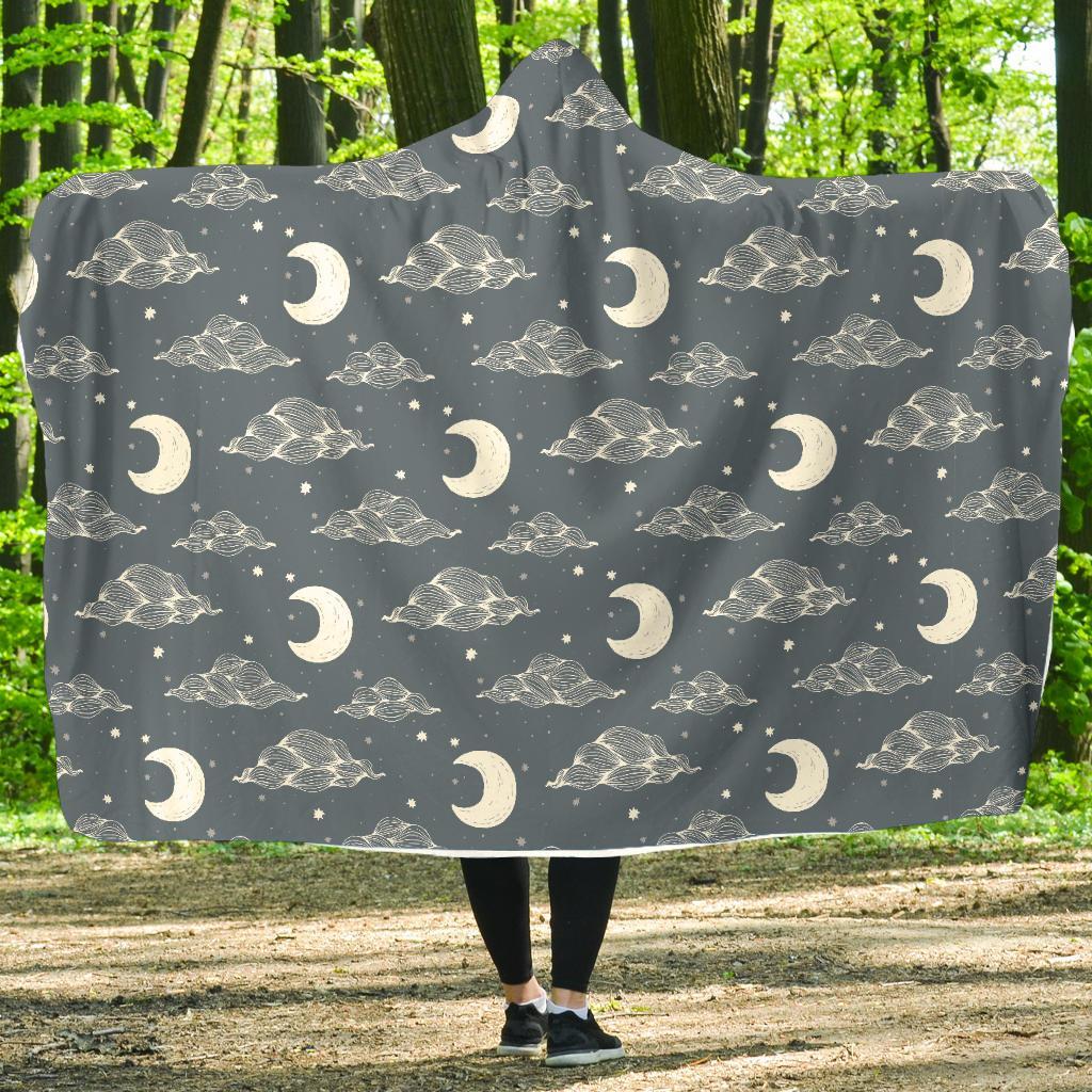 Moon Print Pattern Hooded Blanket-grizzshop