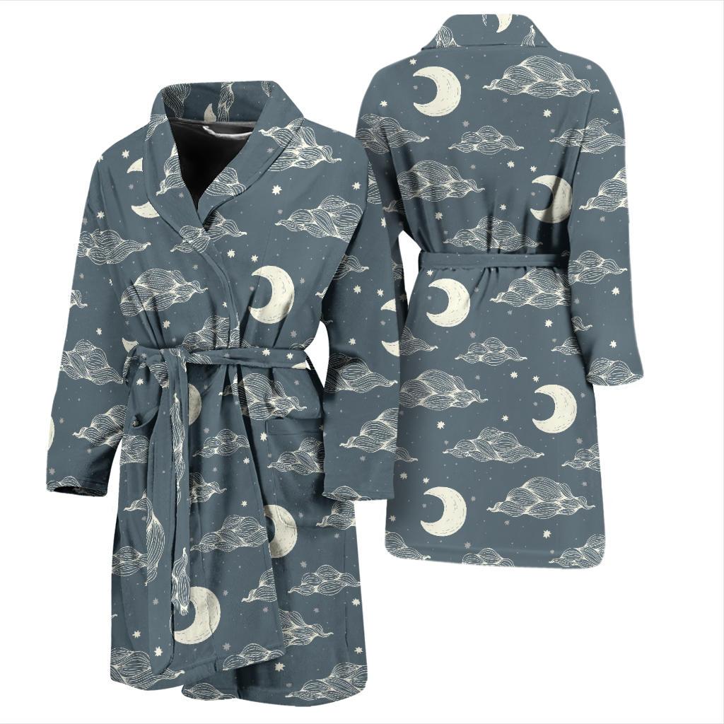 Moon Print Pattern Men Long Robe-grizzshop