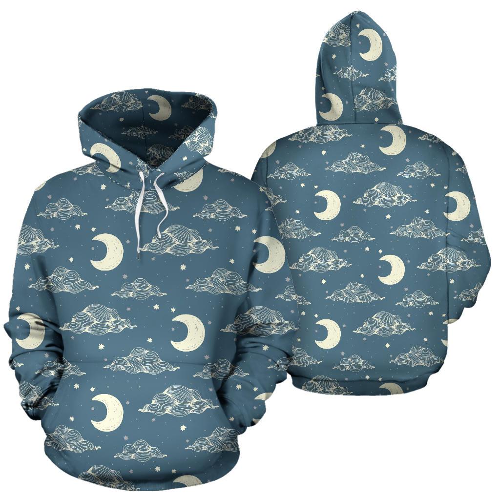 Moon Print Pattern Men Women Pullover Hoodie-grizzshop