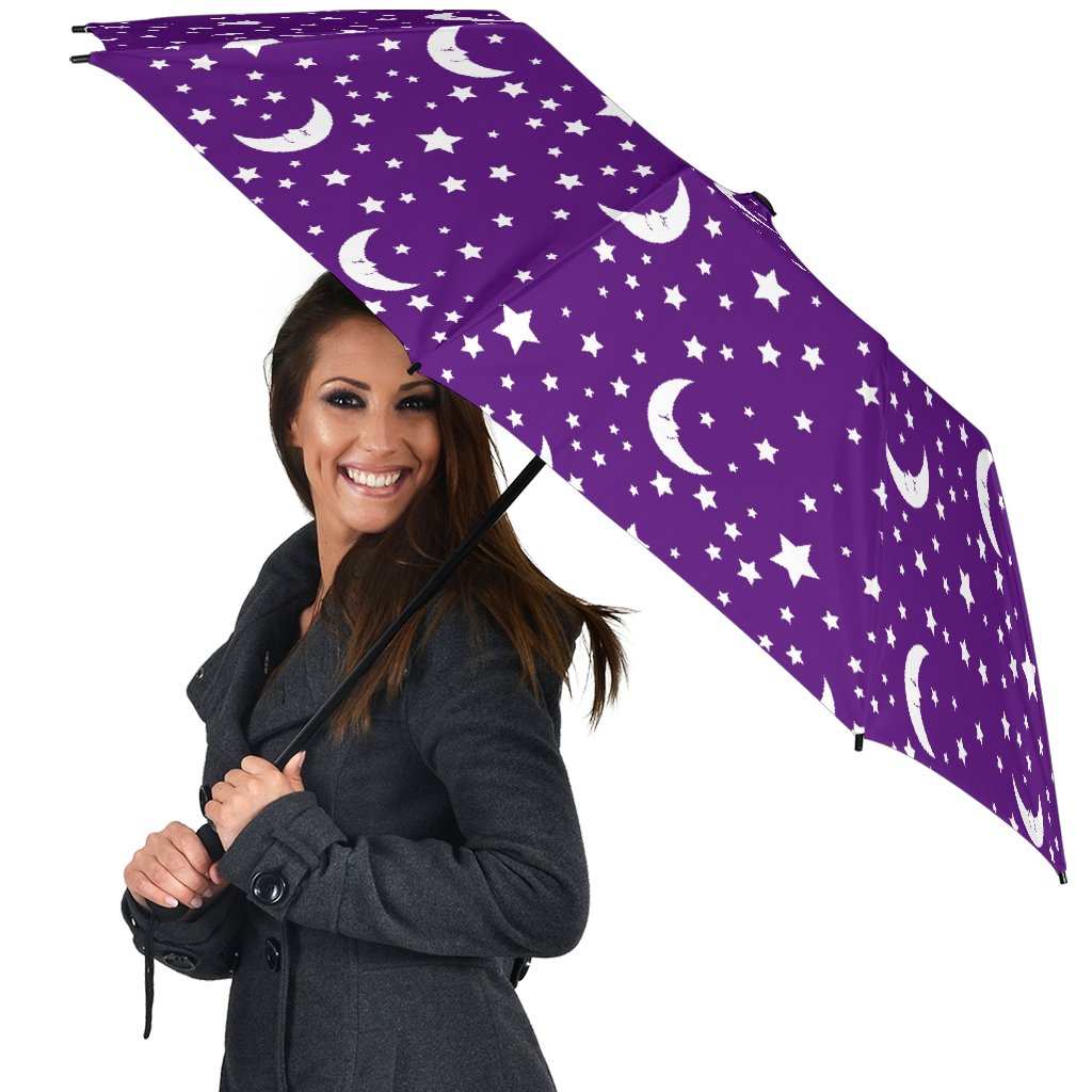 Moon Purple Pattern Print Automatic Foldable Umbrella-grizzshop