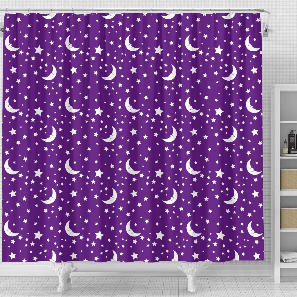 Moon Purple Pattern Print Bathroom Shower Curtain-grizzshop