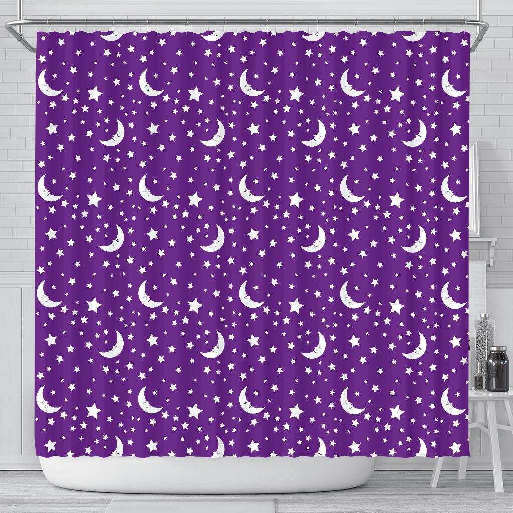 Moon Purple Pattern Print Bathroom Shower Curtain-grizzshop