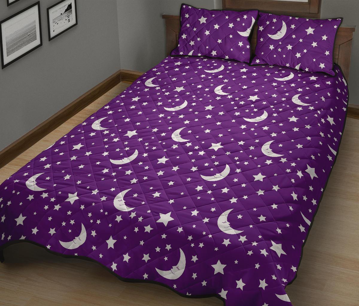 Moon Purple Pattern Print Bed Set Quilt-grizzshop