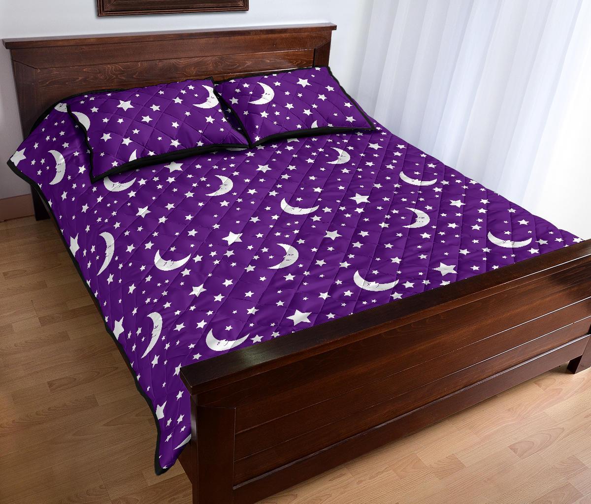 Moon Purple Pattern Print Bed Set Quilt-grizzshop