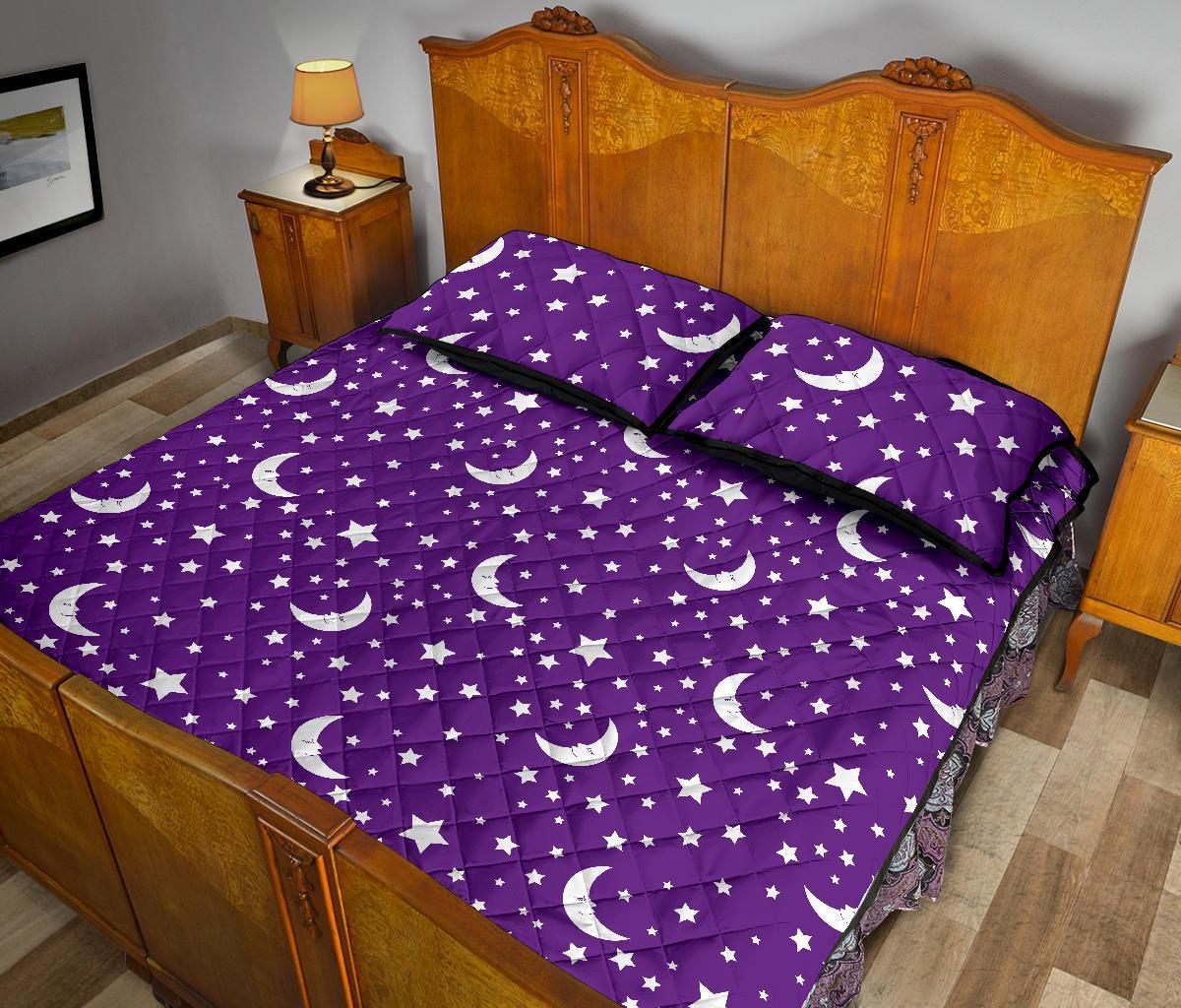 Moon Purple Pattern Print Bed Set Quilt-grizzshop