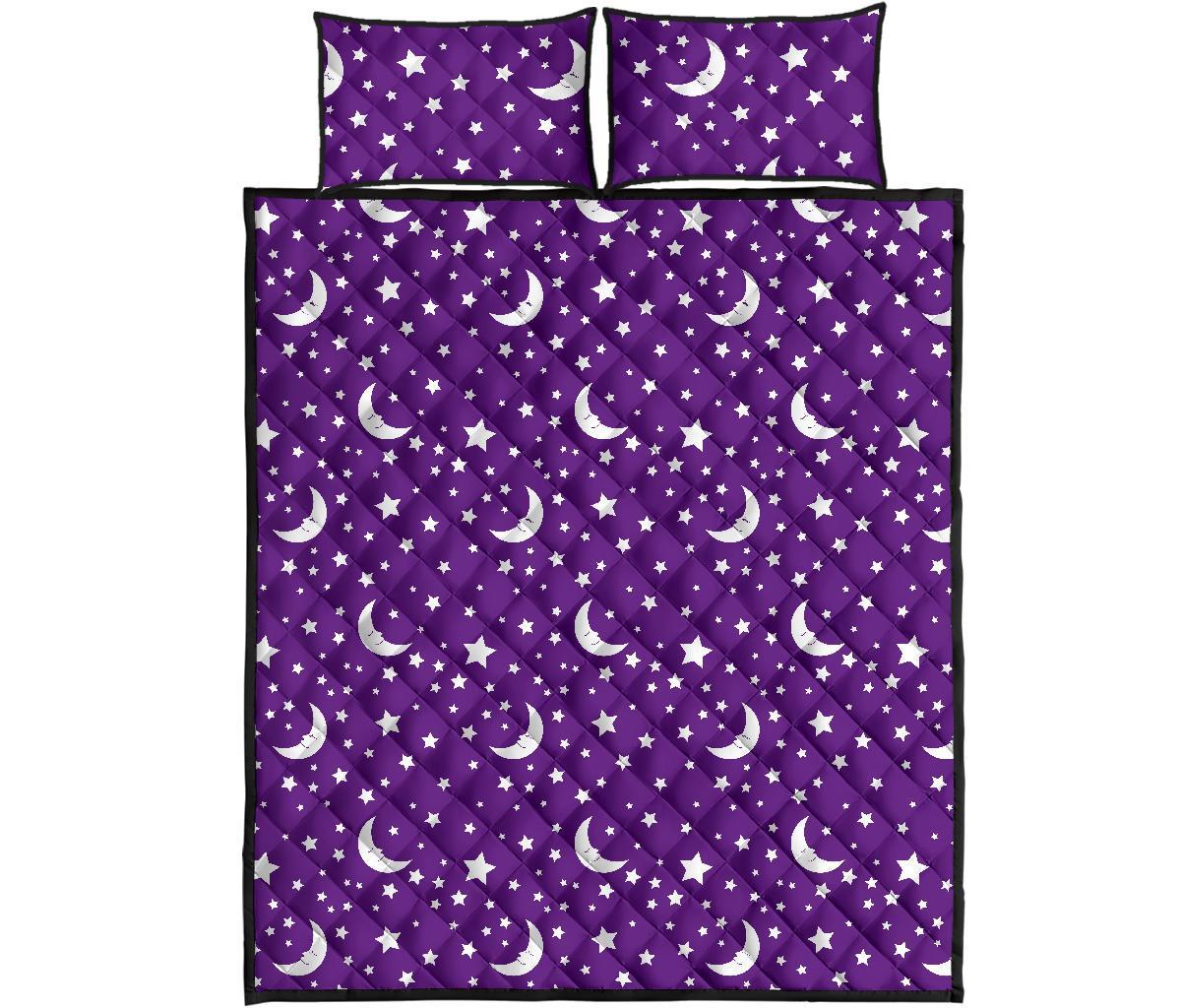 Moon Purple Pattern Print Bed Set Quilt-grizzshop