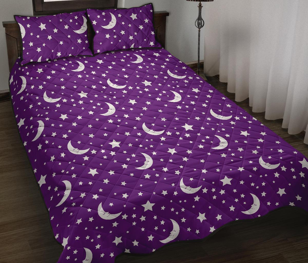 Moon Purple Pattern Print Bed Set Quilt-grizzshop