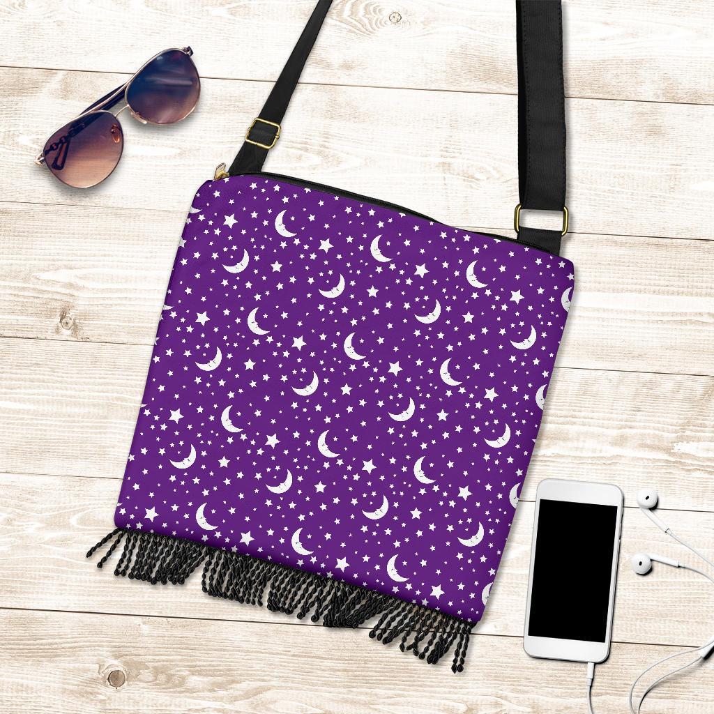 Moon Purple Pattern Print Crossbody bags-grizzshop