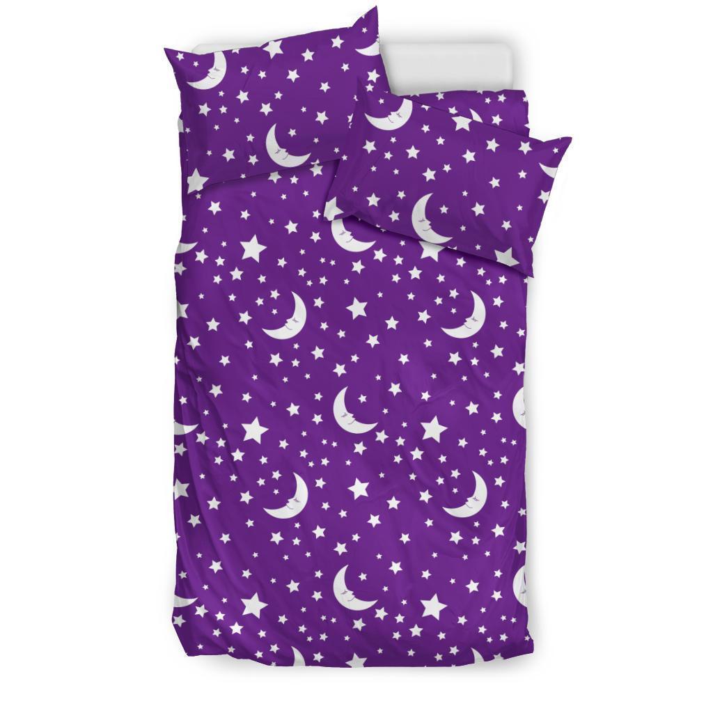 Moon Purple Pattern Print Duvet Cover Bedding Set-grizzshop