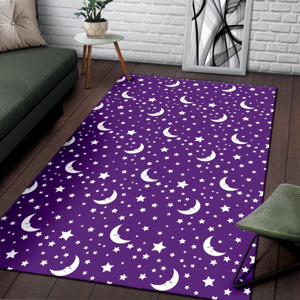 Moon Purple Pattern Print Floor Mat-grizzshop