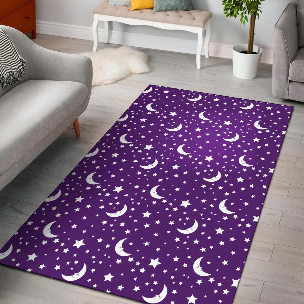 Moon Purple Pattern Print Floor Mat-grizzshop