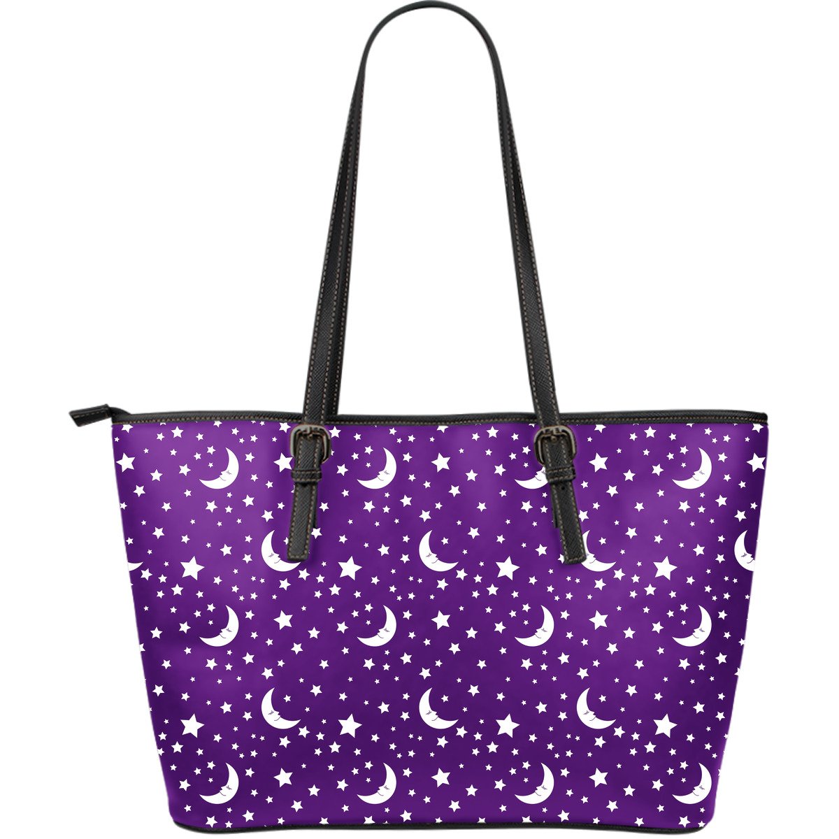 Moon Purple Pattern Print Leather Tote Bag-grizzshop