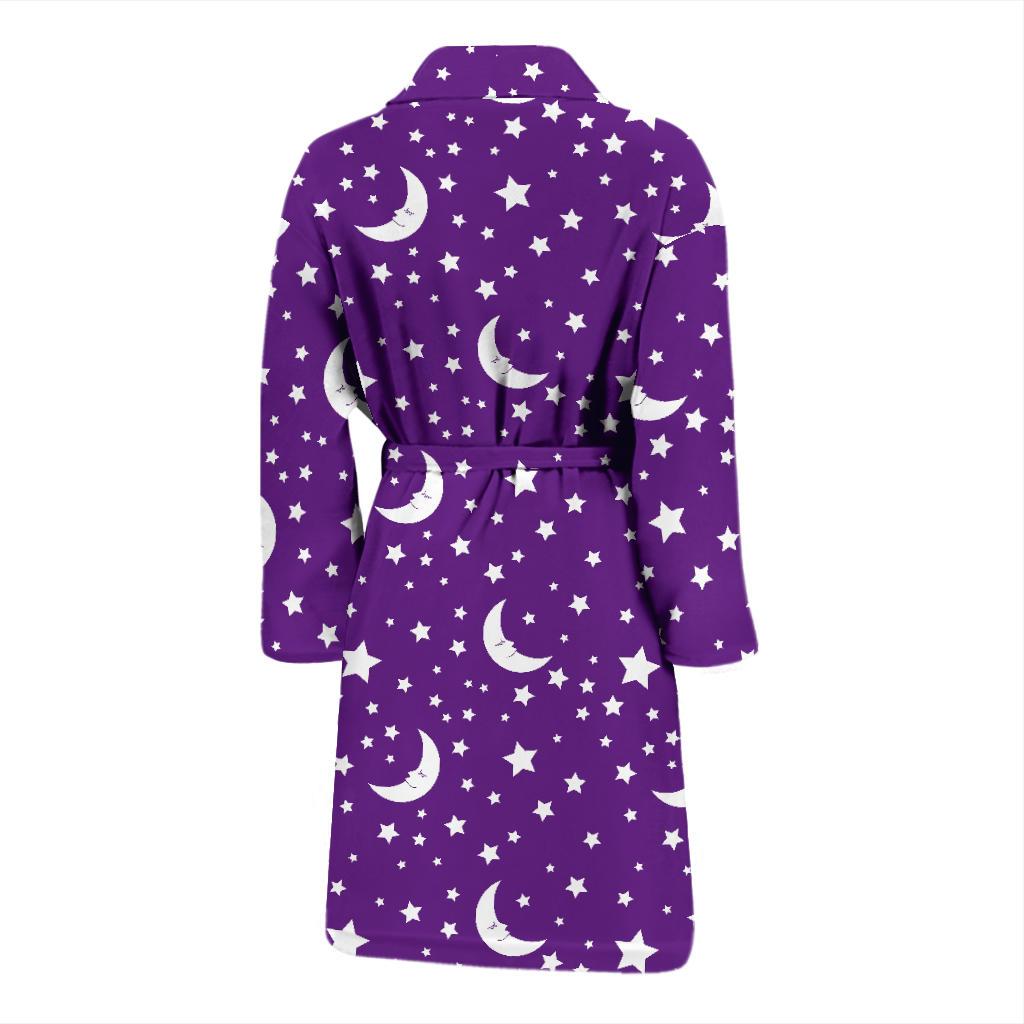 Moon Purple Pattern Print Men Long Robe-grizzshop