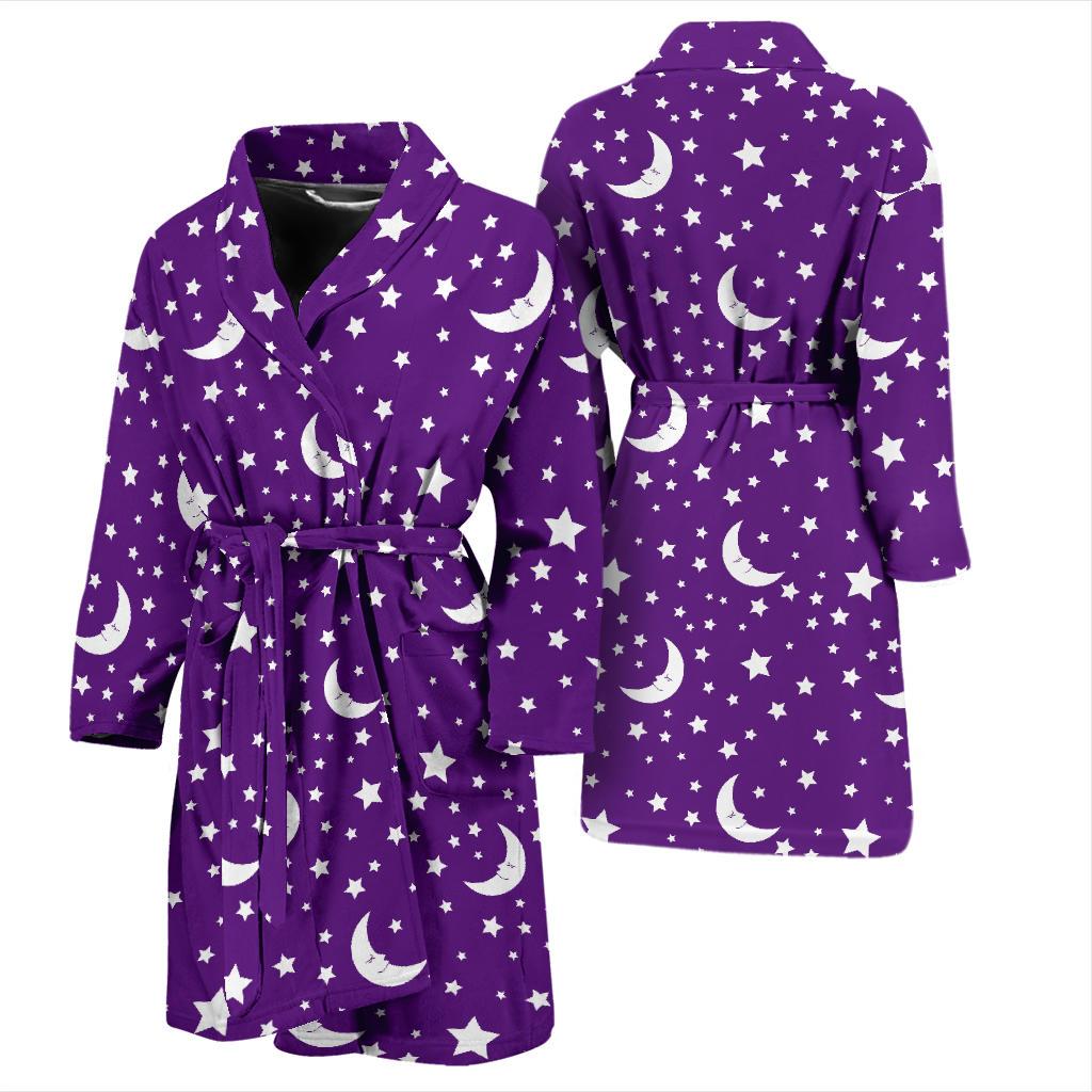 Moon Purple Pattern Print Men Long Robe-grizzshop