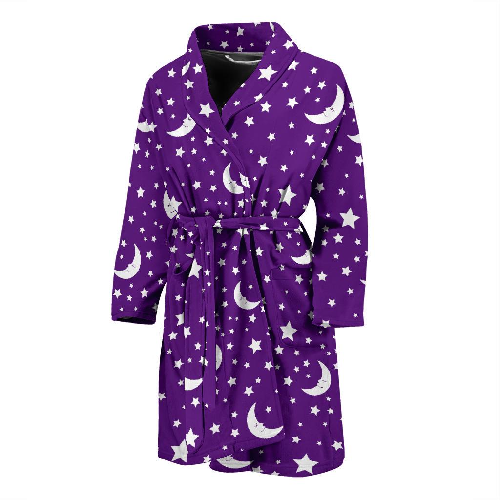 Moon Purple Pattern Print Men Long Robe-grizzshop