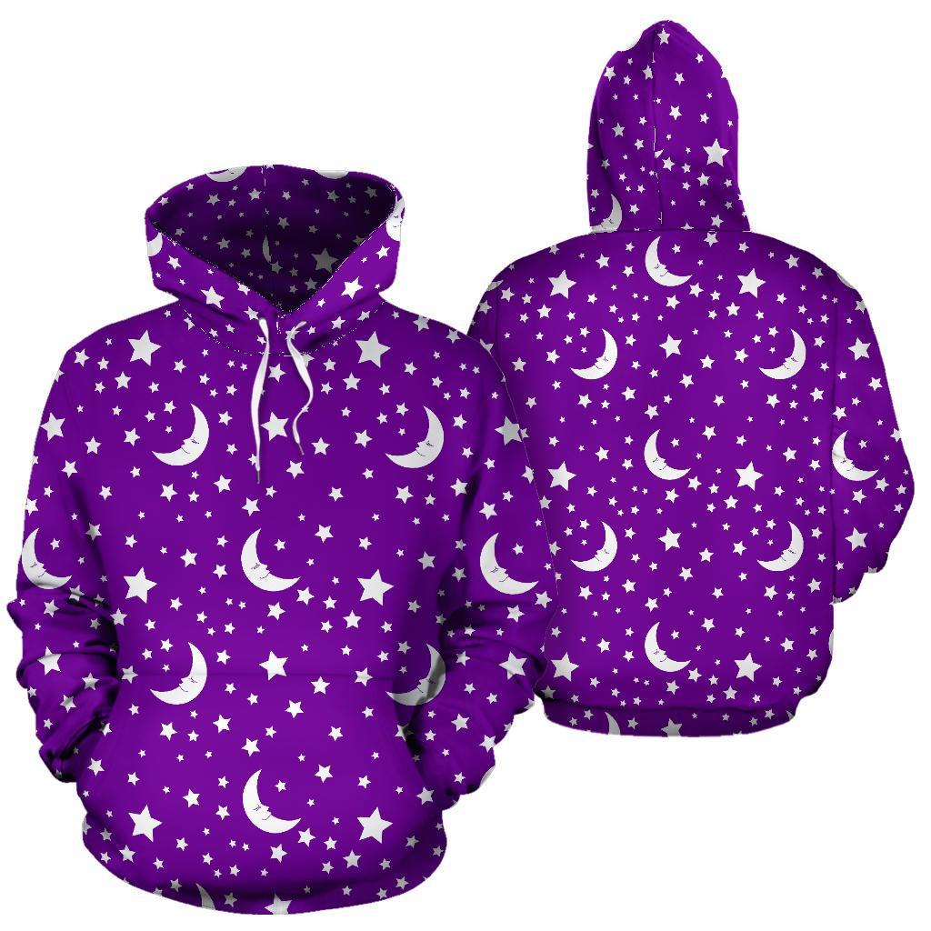 Moon Purple Pattern Print Men Women Pullover Hoodie-grizzshop