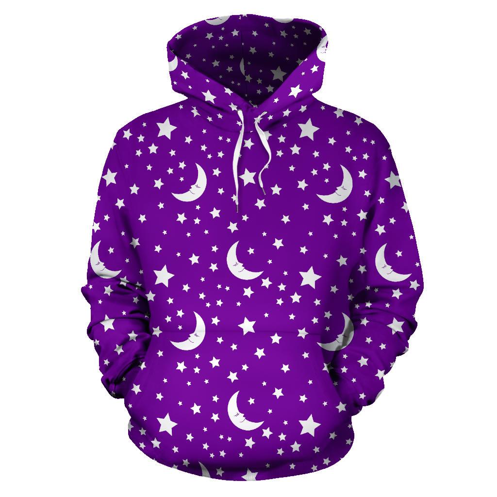 Moon Purple Pattern Print Men Women Pullover Hoodie-grizzshop