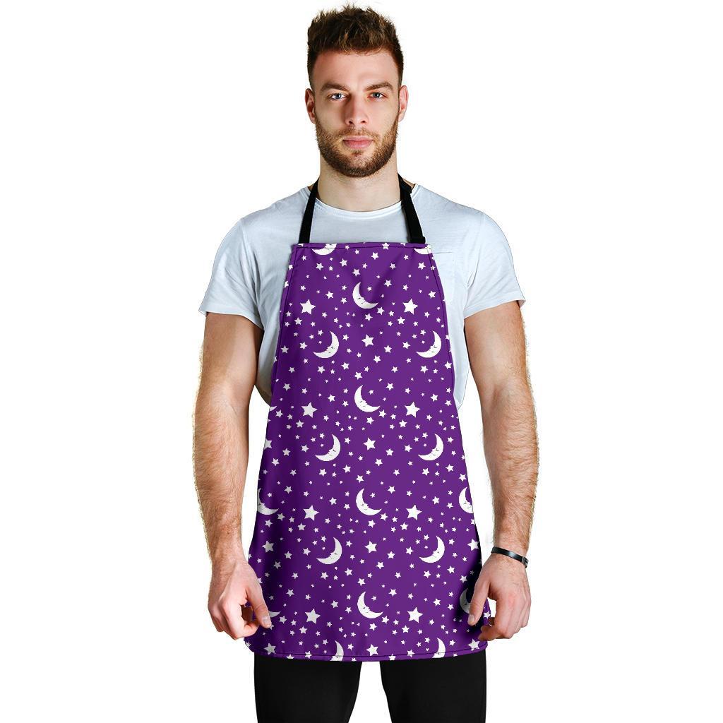 Moon Purple Pattern Print Men's Apron-grizzshop