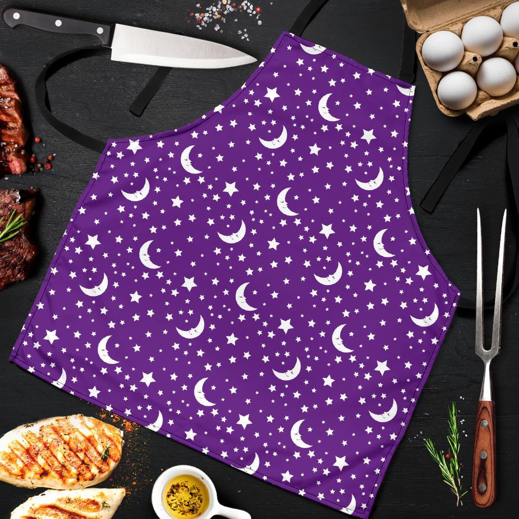 Moon Purple Pattern Print Men's Apron-grizzshop