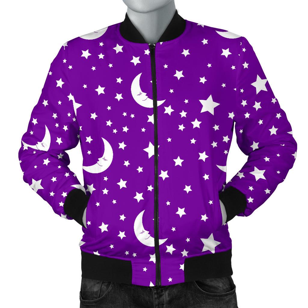 Moon Purple Pattern Print Men's Bomber Jacket-grizzshop