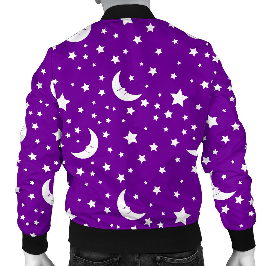 Moon Purple Pattern Print Men's Bomber Jacket-grizzshop