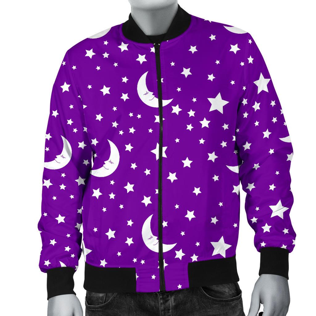 Moon Purple Pattern Print Men's Bomber Jacket-grizzshop