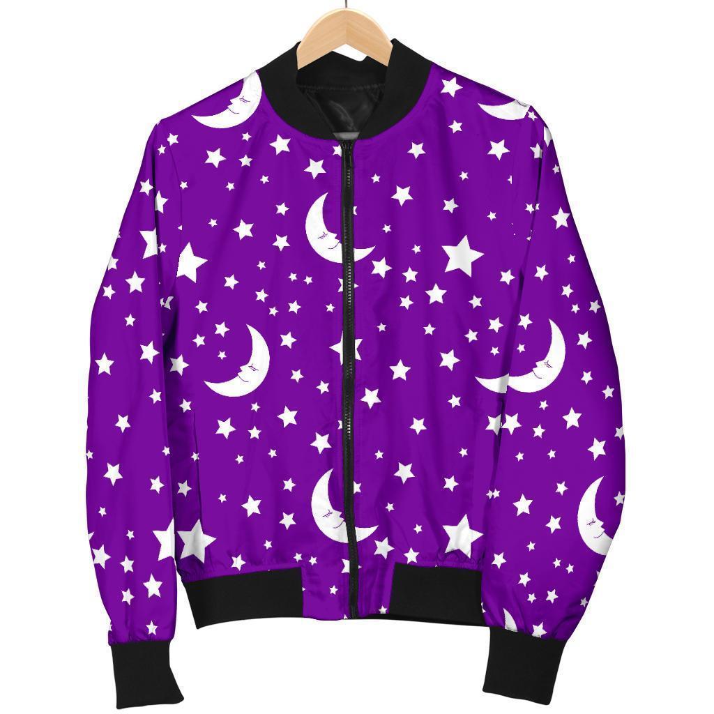 Moon Purple Pattern Print Men's Bomber Jacket-grizzshop