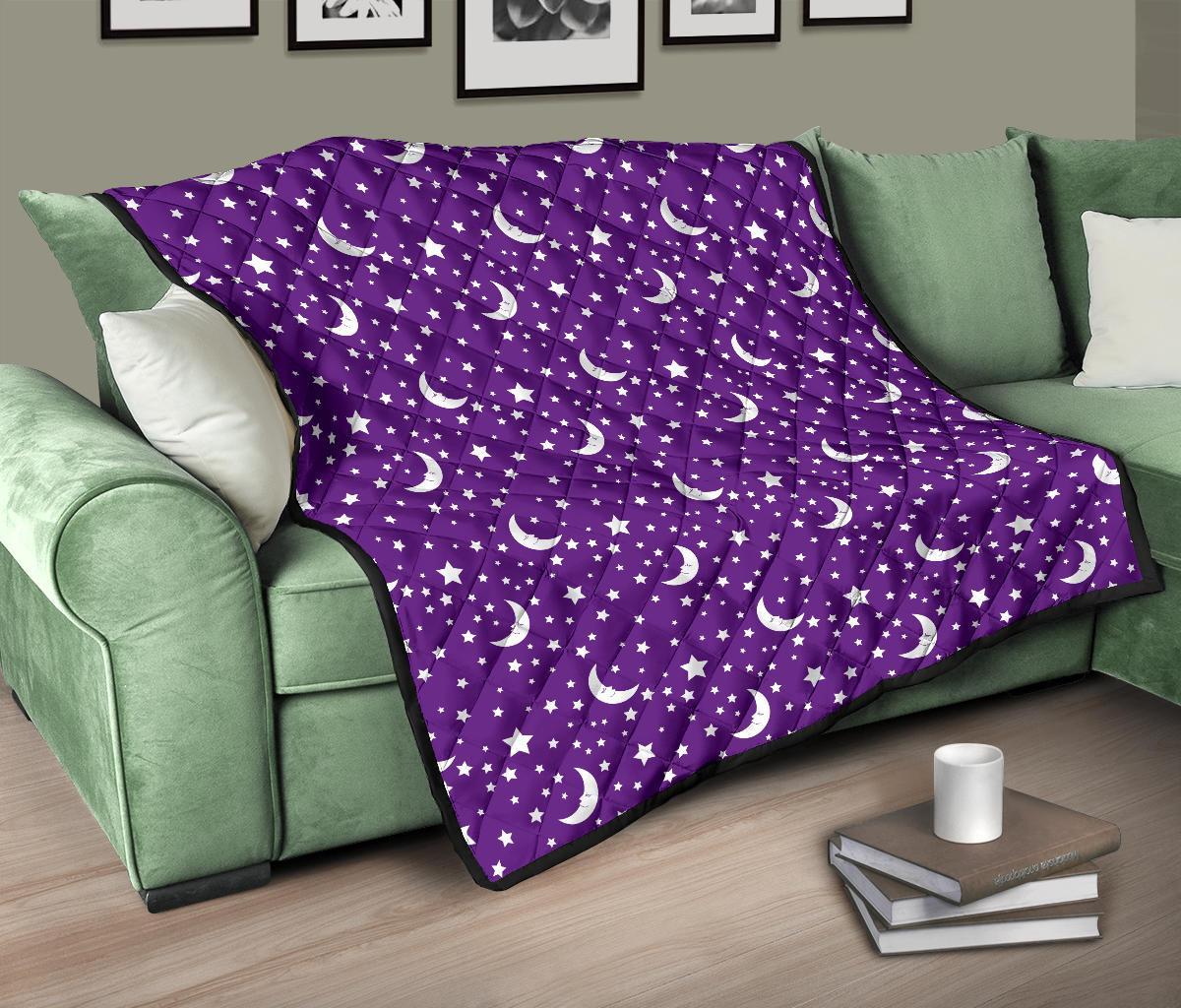 Moon Purple Pattern Print Quilt-grizzshop