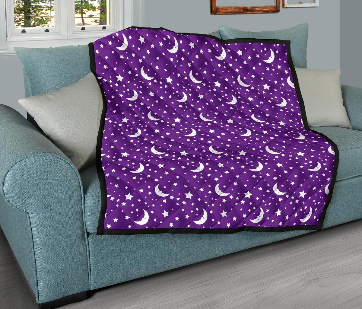 Moon Purple Pattern Print Quilt-grizzshop